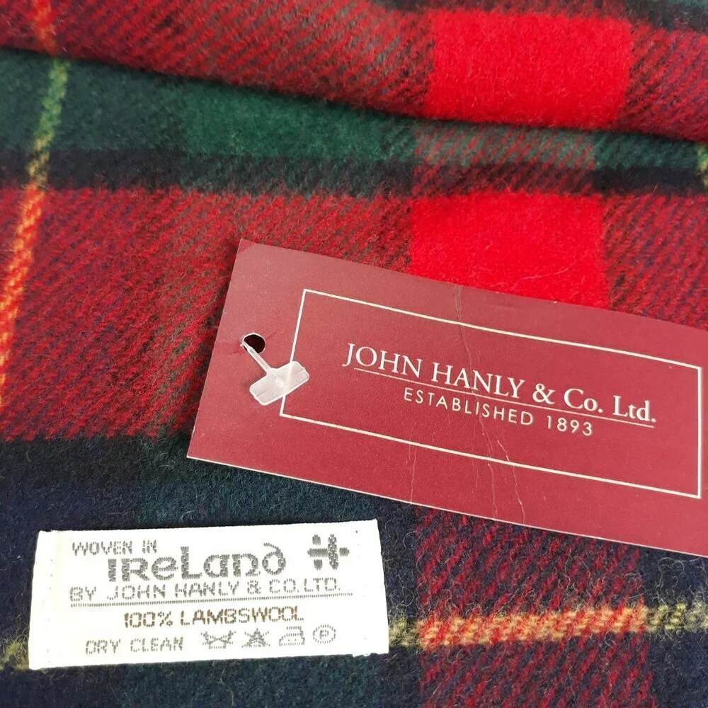 NWT John Hanly & Co. Lambswool Plaid Fringed Scarf Preppy Academia Winter Cozy